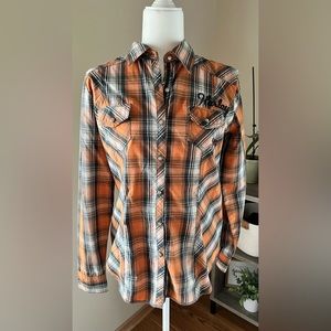 Harley Davidson Plaid Rhinestone Button Up Shirt